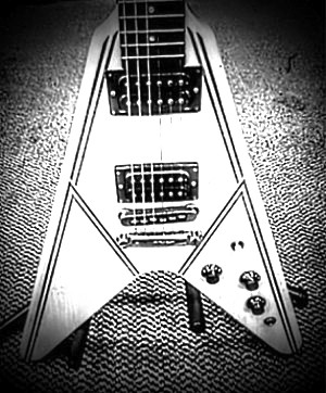 a Flying V style guitar