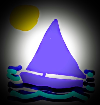 watercolor of a sailboat in sunlight on the ocean
